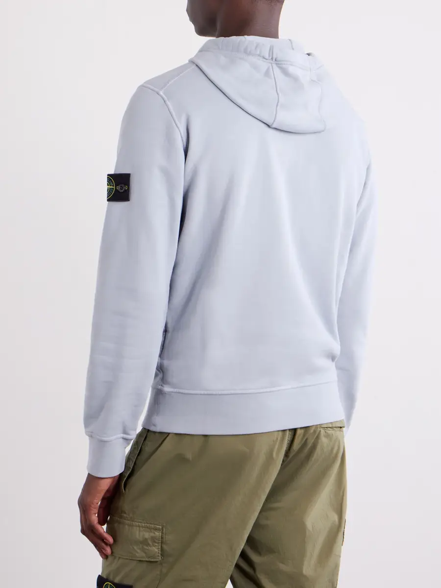 Stone Island Logo-Appliquéd Garment-Dyed Cotton-Fleece Hoodie - Men | Thumbnail 4 Stone Island Logo-Appliquéd Garment-Dyed Cotton-Fleece Hoodie - Men | Thumbnail 4
