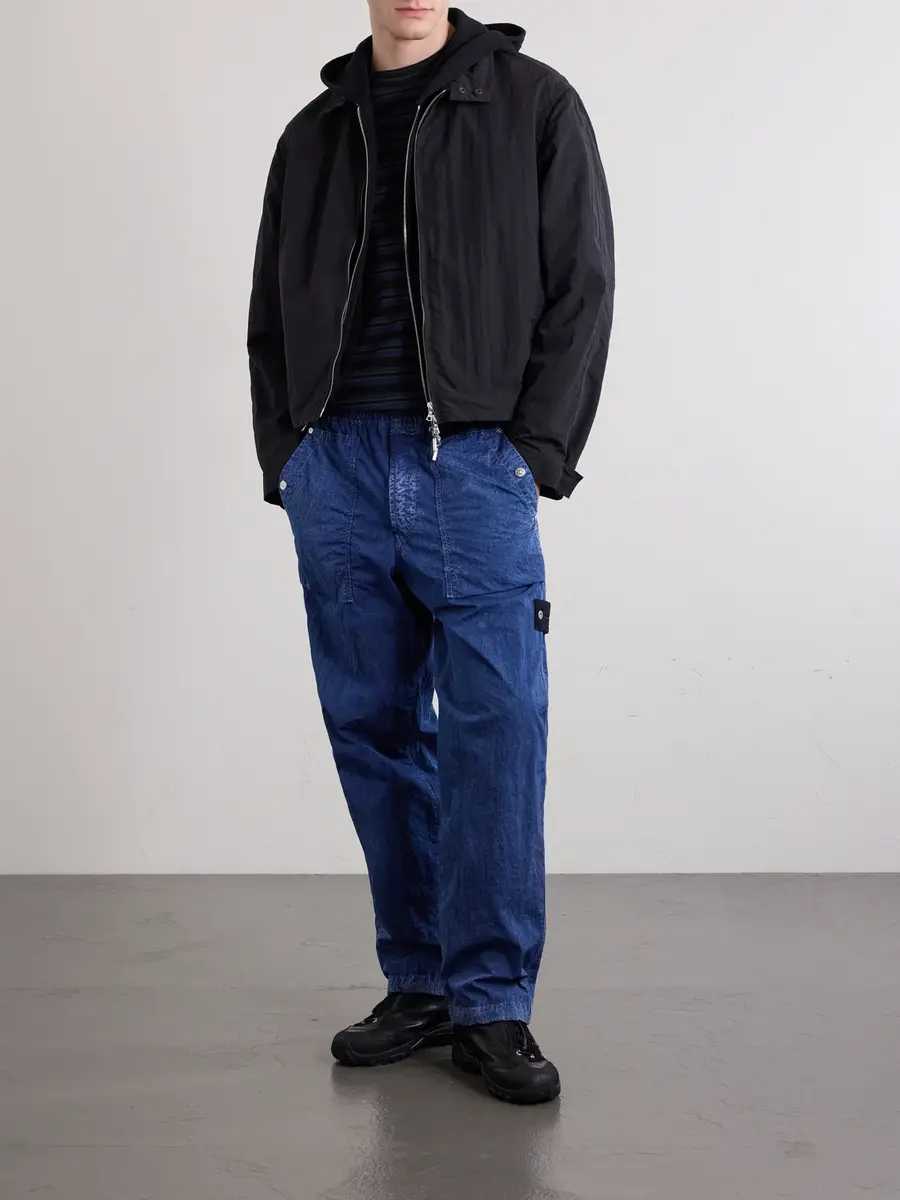 Stone Island DENIM Straight-Leg Logo-Appliquéd Crinkled Trousers - Men | Thumbnail 2