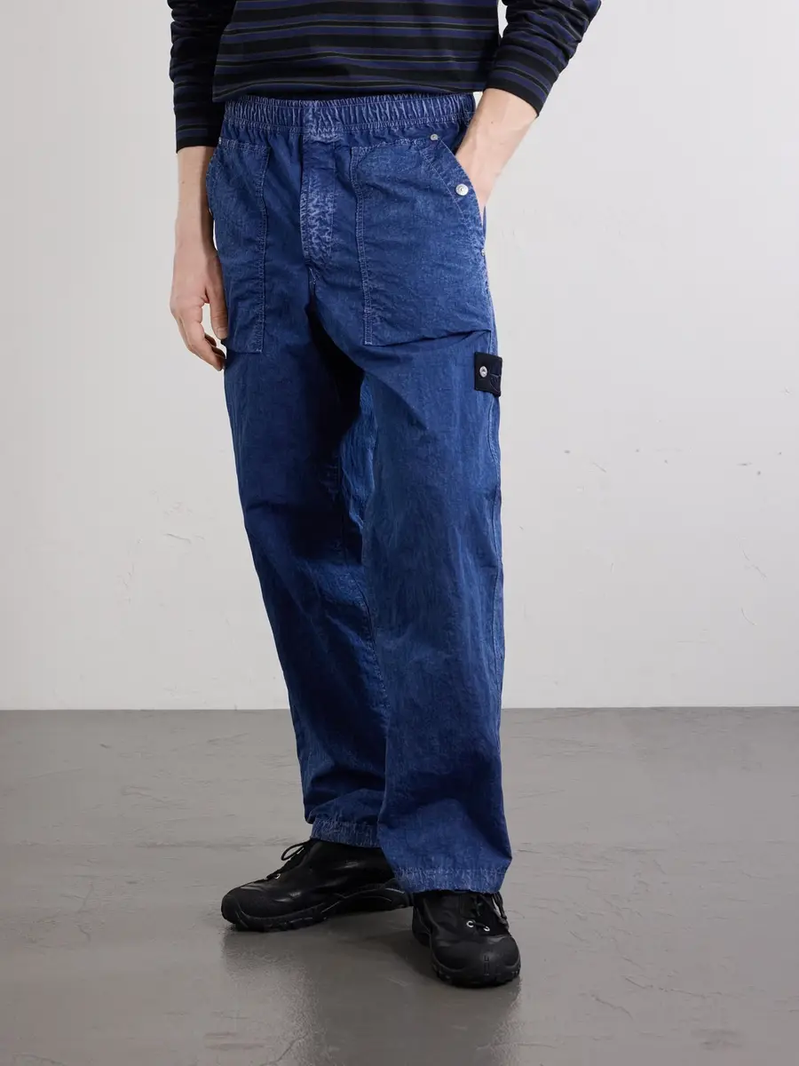 Stone Island DENIM Straight-Leg Logo-Appliquéd Crinkled Trousers - Men | Thumbnail 3