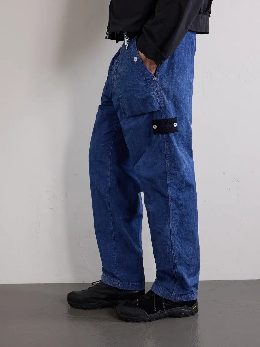 Stone Island DENIM Straight-Leg Logo-Appliquéd Crinkled Trousers - Men | Thumbnail 5