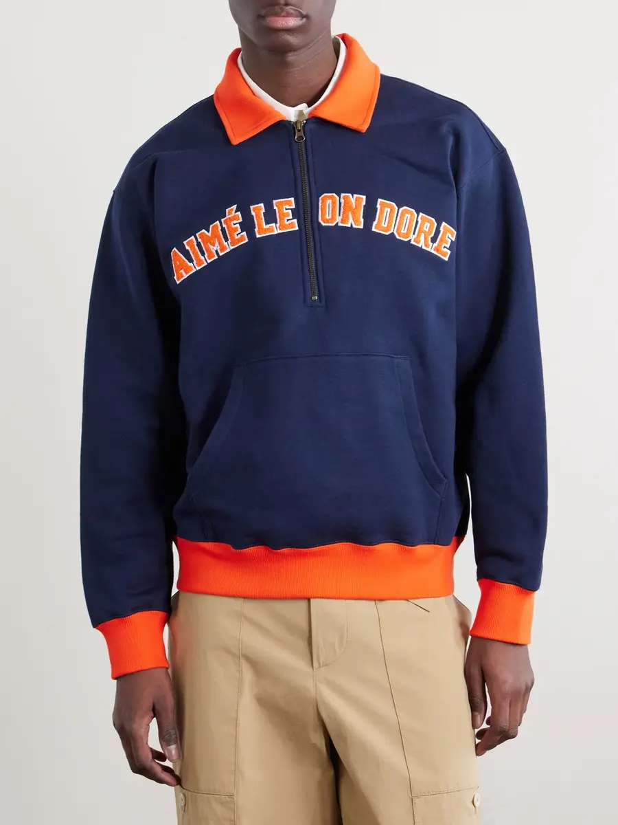 Aimé Leon Dore Logo-Embroidered Cotton-Jersey Half-Zip Sweatshirt - Men | Thumbnail 3