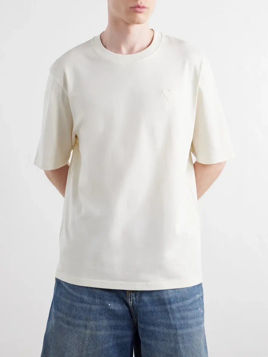 AMI PARIS Logo-Embroidered Cotton-Jersey T-Shirt - Men | Thumbnail 3