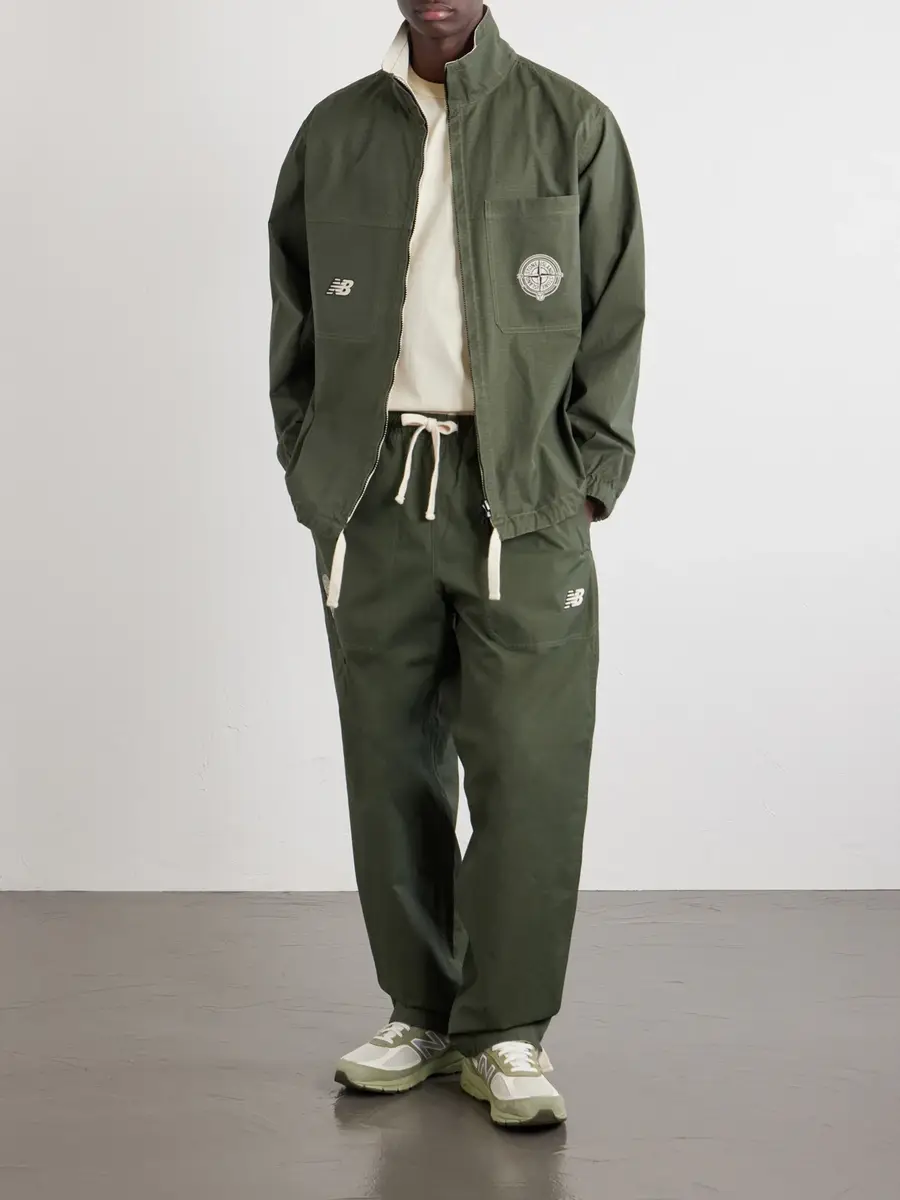 Stone Island New Balance Straight-Leg Logo-Print Cotton-Ripstop Trousers - Men | Thumbnail 2