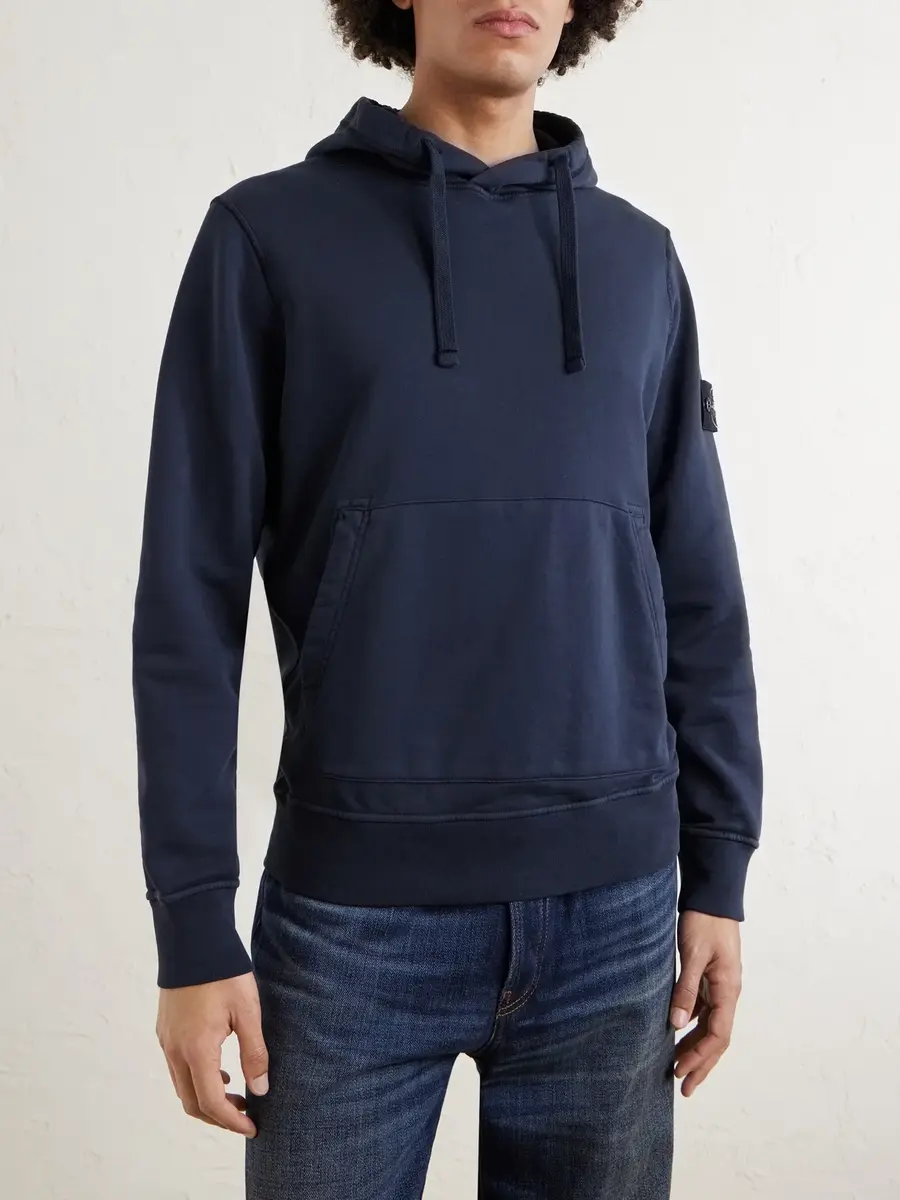 Stone Island Garment-Dyed Organic Cotton-Fleece Hoodie - Men | Thumbnail 3