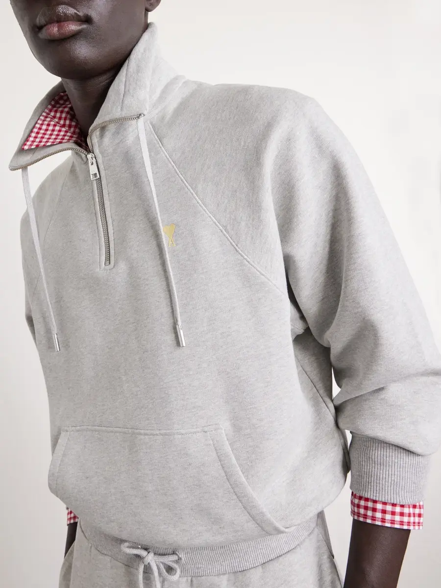 AMI PARIS Logo-Embroidered Cotton-French Terry Half-Zip Sweater - Men | Thumbnail 5