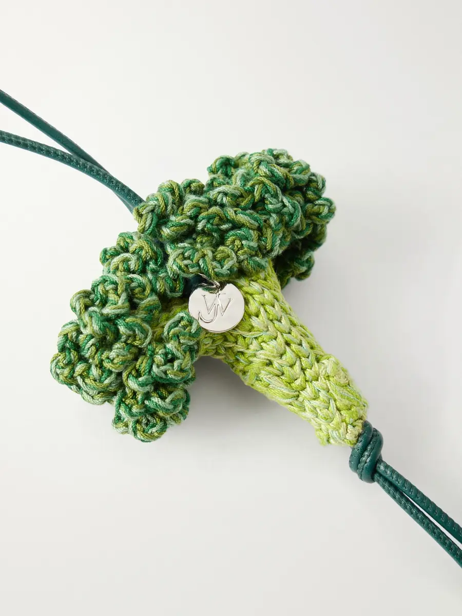 JW Anderson Broccoli Crochet-Knit Cotton and Leather Bag Charm - Men | Thumbnail 3 JW Anderson Broccoli Crochet-Knit Cotton and Leather Bag Charm - Men | Thumbnail 3