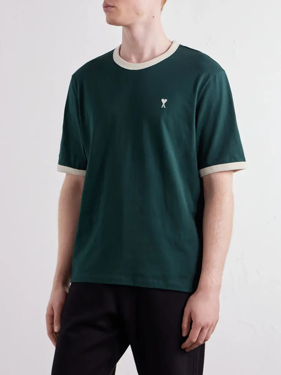 AMI PARIS Logo-Embroidered Cotton-Jersey T-Shirt - Men | Thumbnail 3