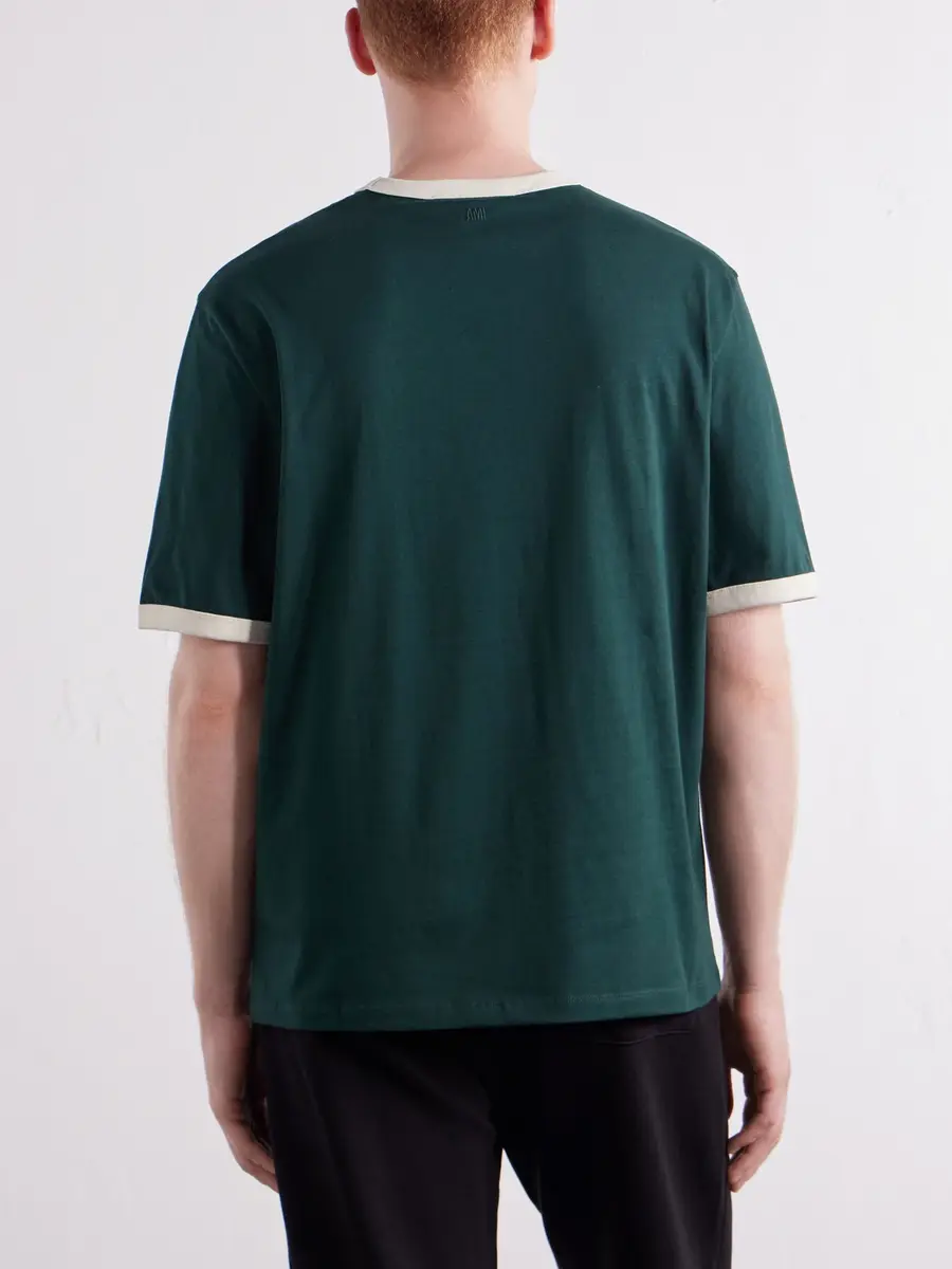 AMI PARIS Logo-Embroidered Cotton-Jersey T-Shirt - Men | Thumbnail 4