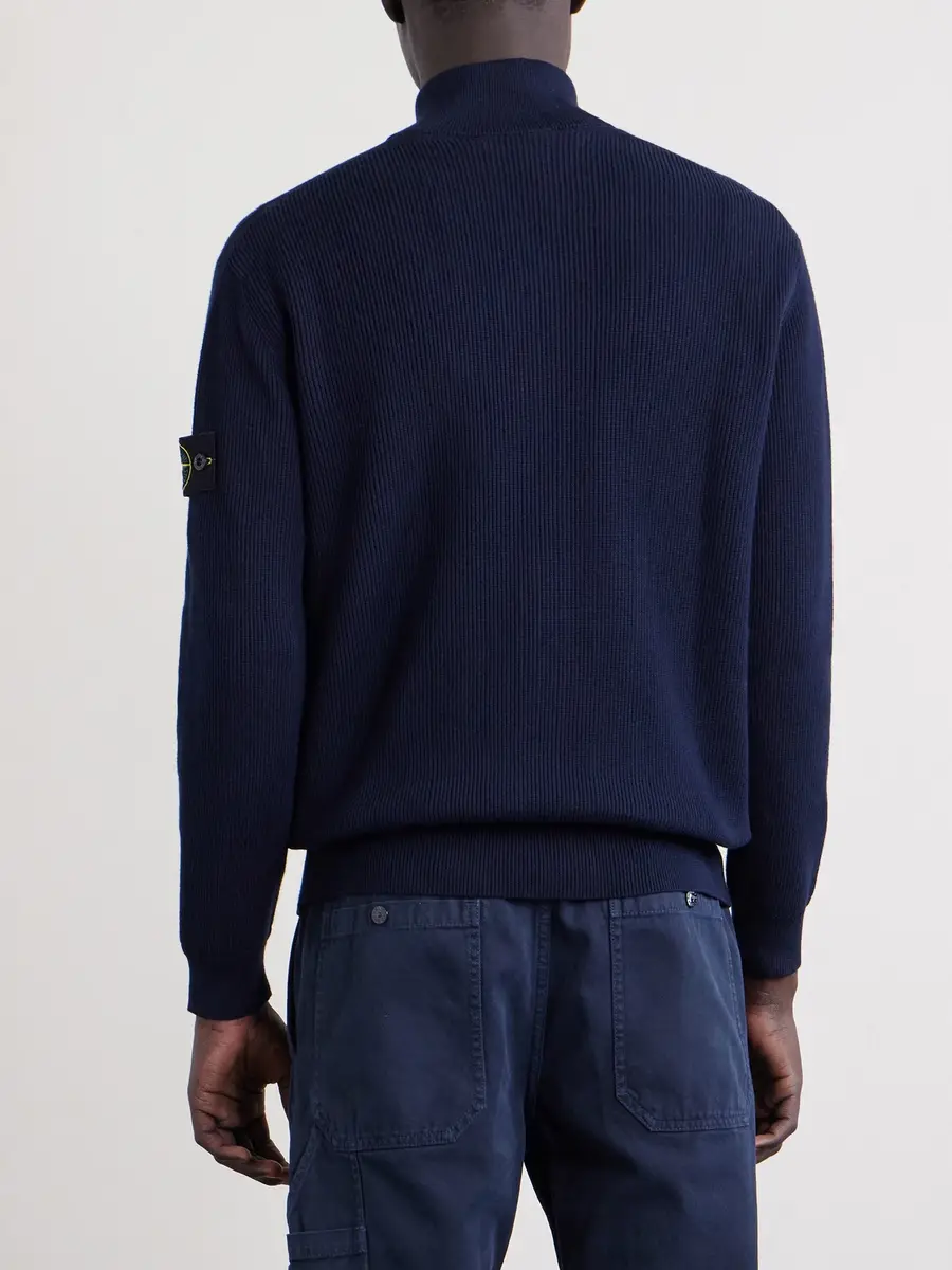 Stone Island Ribbed-Knit Organic Cotton Zip-Up Cardigan - Men | Thumbnail 4 Stone Island Ribbed-Knit Organic Cotton Zip-Up Cardigan - Men | Thumbnail 4