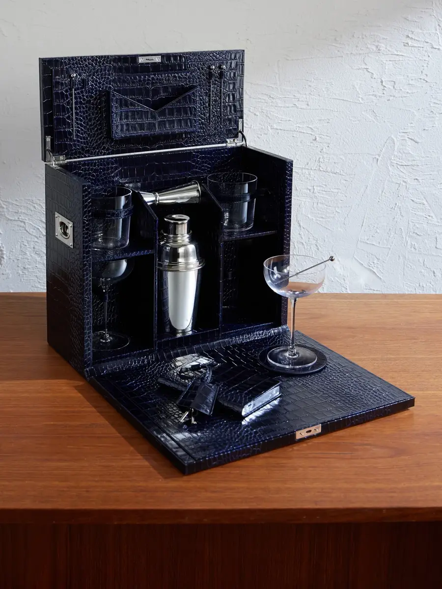 Smythson Silver-Plated and Croc-Effect Leather Cocktail Set - Men | Thumbnail 2 Smythson Silver-Plated and Croc-Effect Leather Cocktail Set - Men | Thumbnail 2