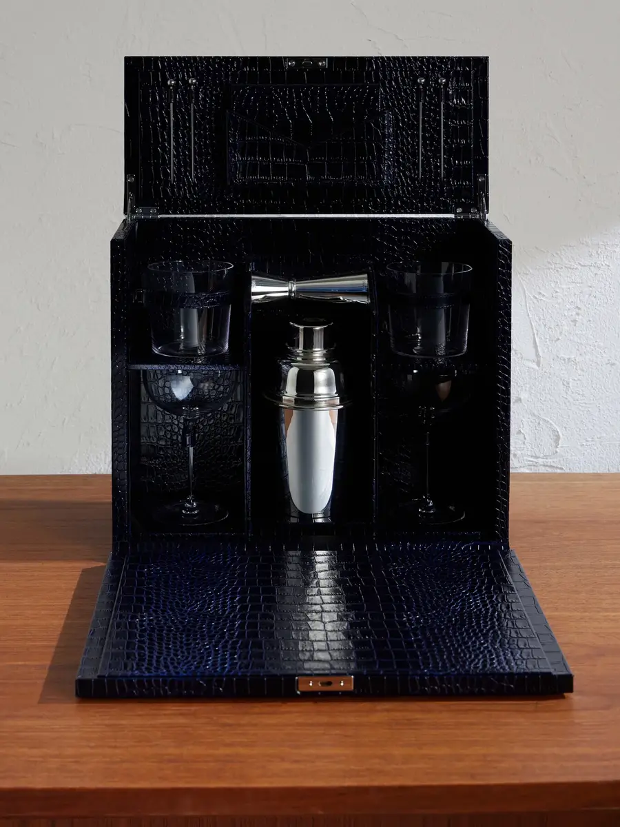 Smythson Silver-Plated and Croc-Effect Leather Cocktail Set - Men | Thumbnail 3 Smythson Silver-Plated and Croc-Effect Leather Cocktail Set - Men | Thumbnail 3