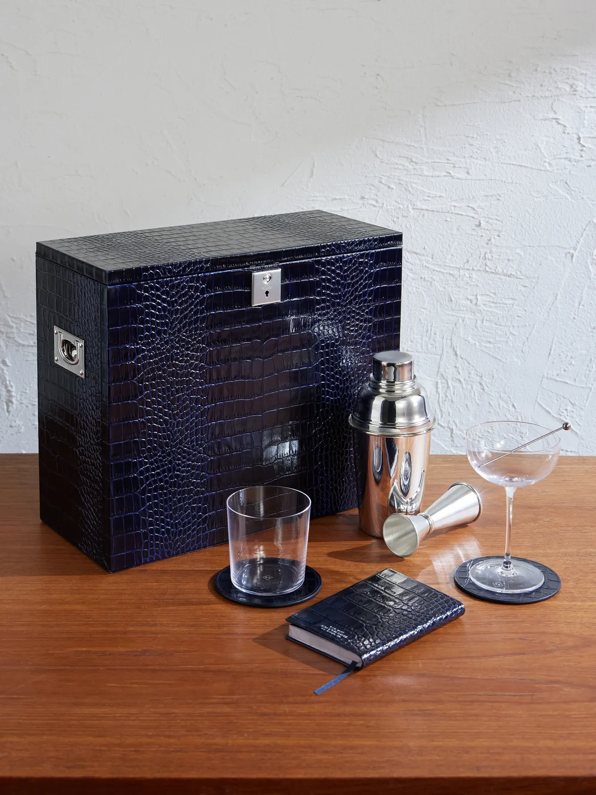 Smythson Silver-Plated and Croc-Effect Leather Cocktail Set - Men