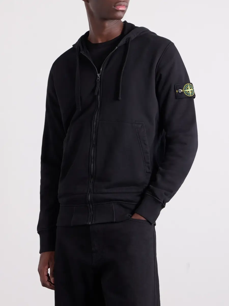 Stone Island Logo-Appliquéd Garment-Dyed Organic Cotton-Fleece Zip-Up Hoodie - Men | Thumbnail 3 Stone Island Logo-Appliquéd Garment-Dyed Organic Cotton-Fleece Zip-Up Hoodie - Men | Thumbnail 3