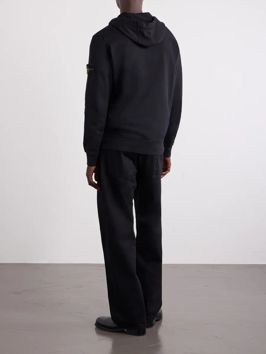 Stone Island Logo-Appliquéd Garment-Dyed Organic Cotton-Fleece Zip-Up Hoodie - Men | Thumbnail 4 Stone Island Logo-Appliquéd Garment-Dyed Organic Cotton-Fleece Zip-Up Hoodie - Men | Thumbnail 4