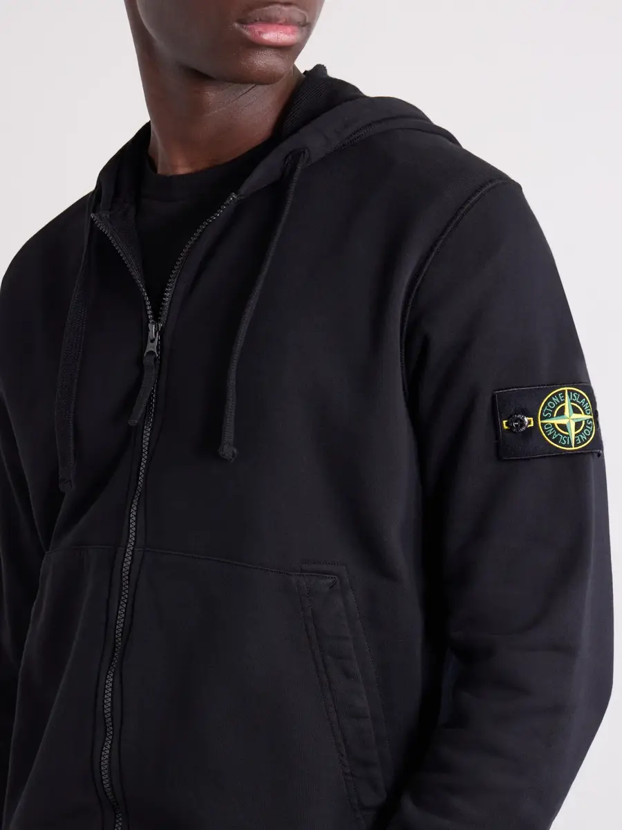 Stone Island Logo-Appliquéd Garment-Dyed Organic Cotton-Fleece Zip-Up Hoodie - Men | Thumbnail 5 Stone Island Logo-Appliquéd Garment-Dyed Organic Cotton-Fleece Zip-Up Hoodie - Men | Thumbnail 5