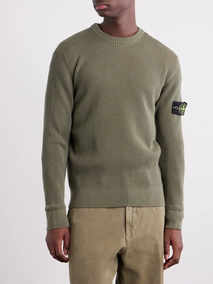 Stone Island Logo-Appliquéd Full Rib RWS Wool Sweater - Men | Thumbnail 3 Stone Island Logo-Appliquéd Full Rib RWS Wool Sweater - Men | Thumbnail 3