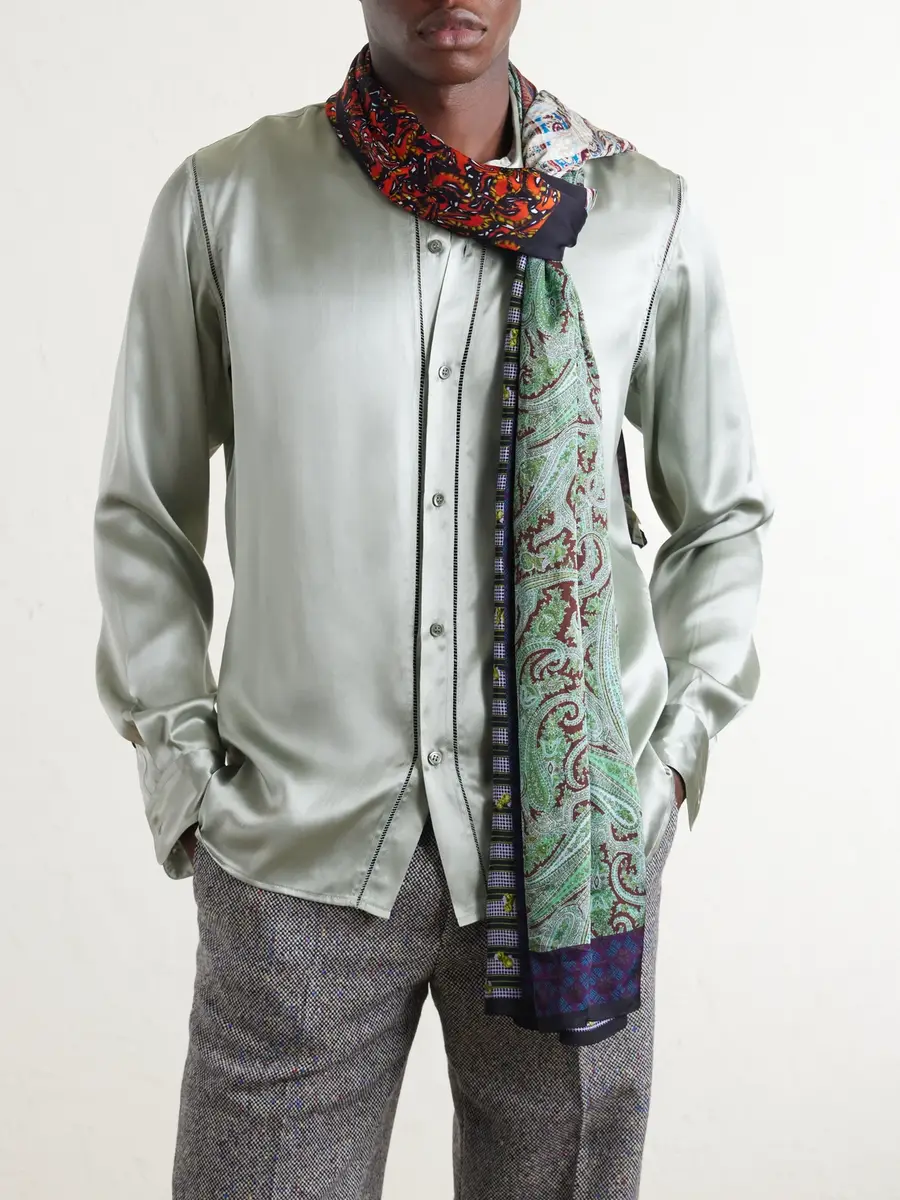 Dries Van Noten Flora Printed Satin Scarf - Men | Thumbnail 2 Dries Van Noten Flora Printed Satin Scarf - Men | Thumbnail 2