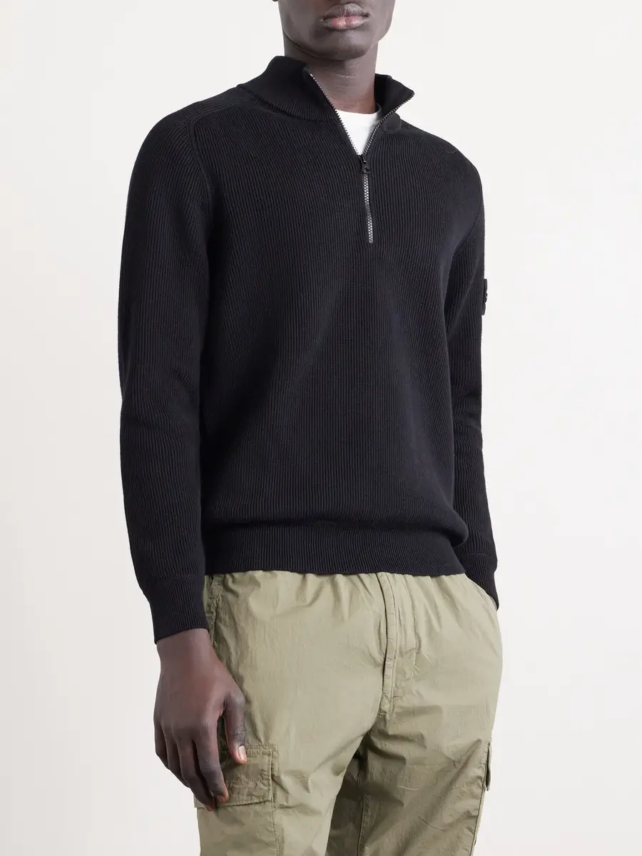 Stone Island Ribbed-Knit Organic Cotton Half-Zip Sweater - Men | Thumbnail 3 Stone Island Ribbed-Knit Organic Cotton Half-Zip Sweater - Men | Thumbnail 3