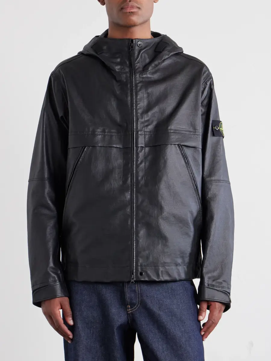 Stone Island Hooded Logo-Appliquéd Leather-Organza Jacket - Men | Thumbnail 3 Stone Island Hooded Logo-Appliquéd Leather-Organza Jacket - Men | Thumbnail 3