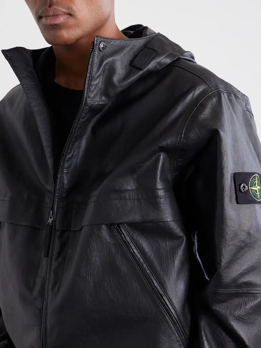 Stone Island Hooded Logo-Appliquéd Leather-Organza Jacket - Men | Thumbnail 5 Stone Island Hooded Logo-Appliquéd Leather-Organza Jacket - Men | Thumbnail 5