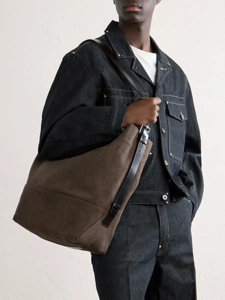 Lemaire Leather-Trimmed Canvas Tote Bag - Men | Thumbnail 3