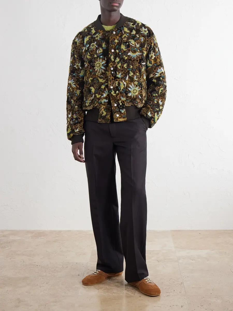 Dries Van Noten Embellished Printed Velvet Bomber Jacket - Men | Thumbnail 2 Dries Van Noten Embellished Printed Velvet Bomber Jacket - Men | Thumbnail 2