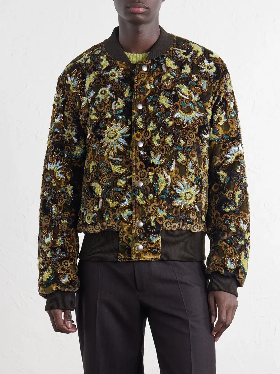 Dries Van Noten Embellished Printed Velvet Bomber Jacket - Men | Thumbnail 3 Dries Van Noten Embellished Printed Velvet Bomber Jacket - Men | Thumbnail 3