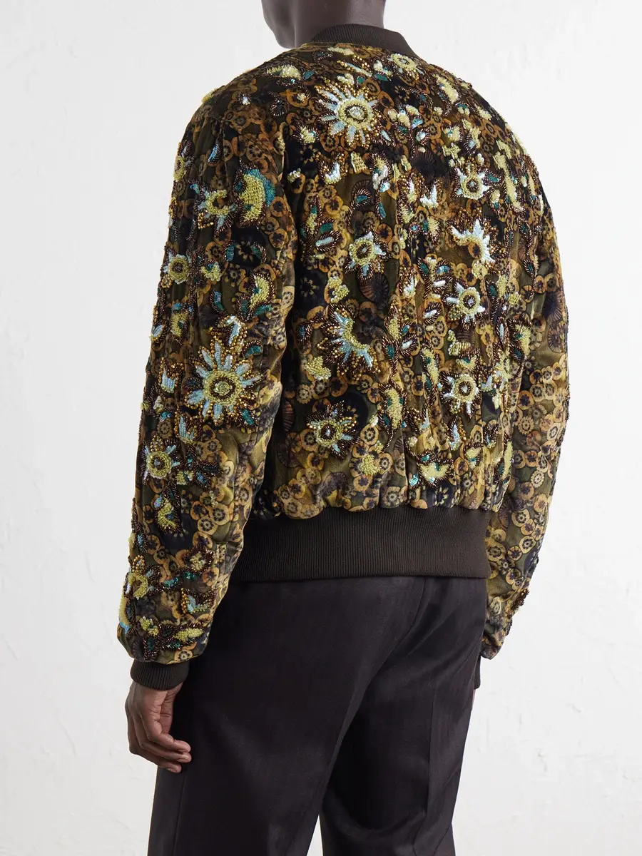 Dries Van Noten Embellished Printed Velvet Bomber Jacket - Men | Thumbnail 4 Dries Van Noten Embellished Printed Velvet Bomber Jacket - Men | Thumbnail 4