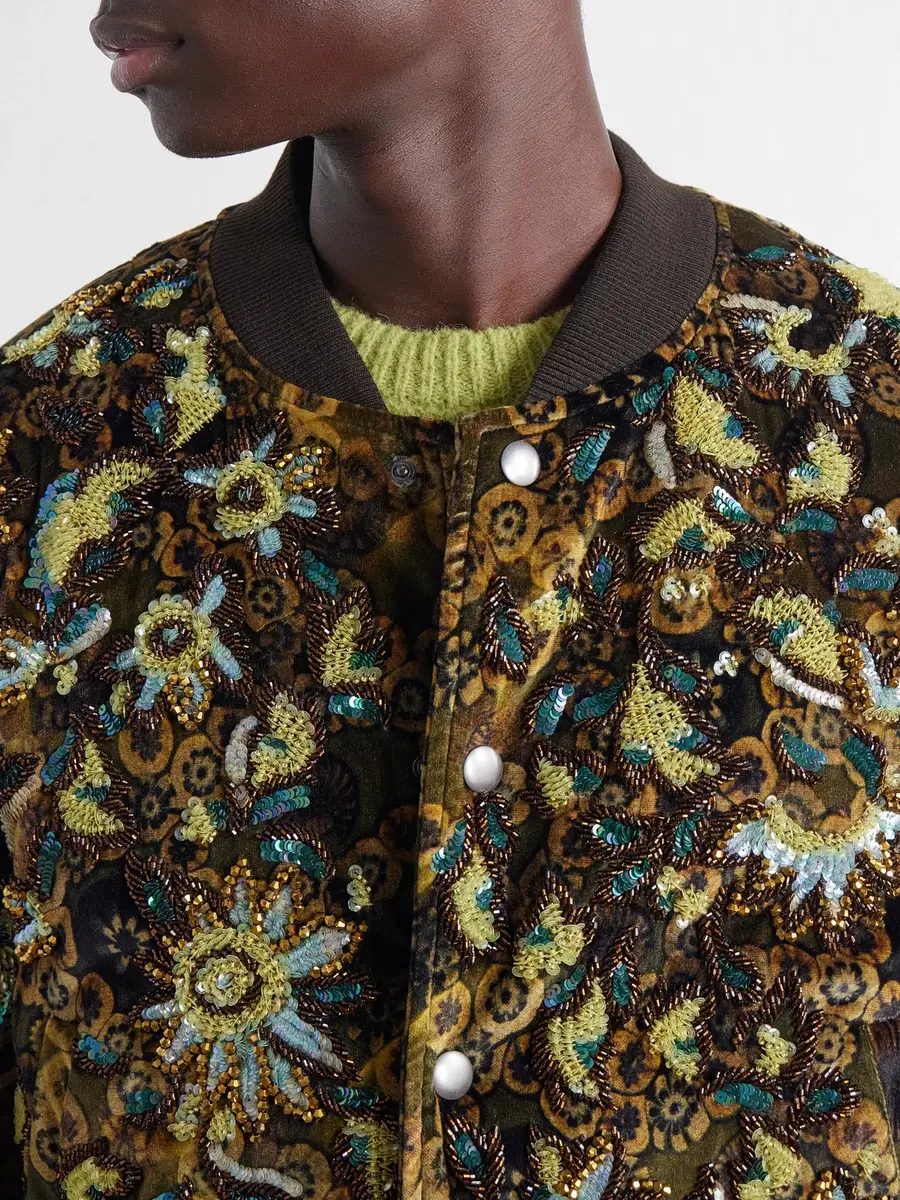 Dries Van Noten Embellished Printed Velvet Bomber Jacket - Men | Thumbnail 5 Dries Van Noten Embellished Printed Velvet Bomber Jacket - Men | Thumbnail 5