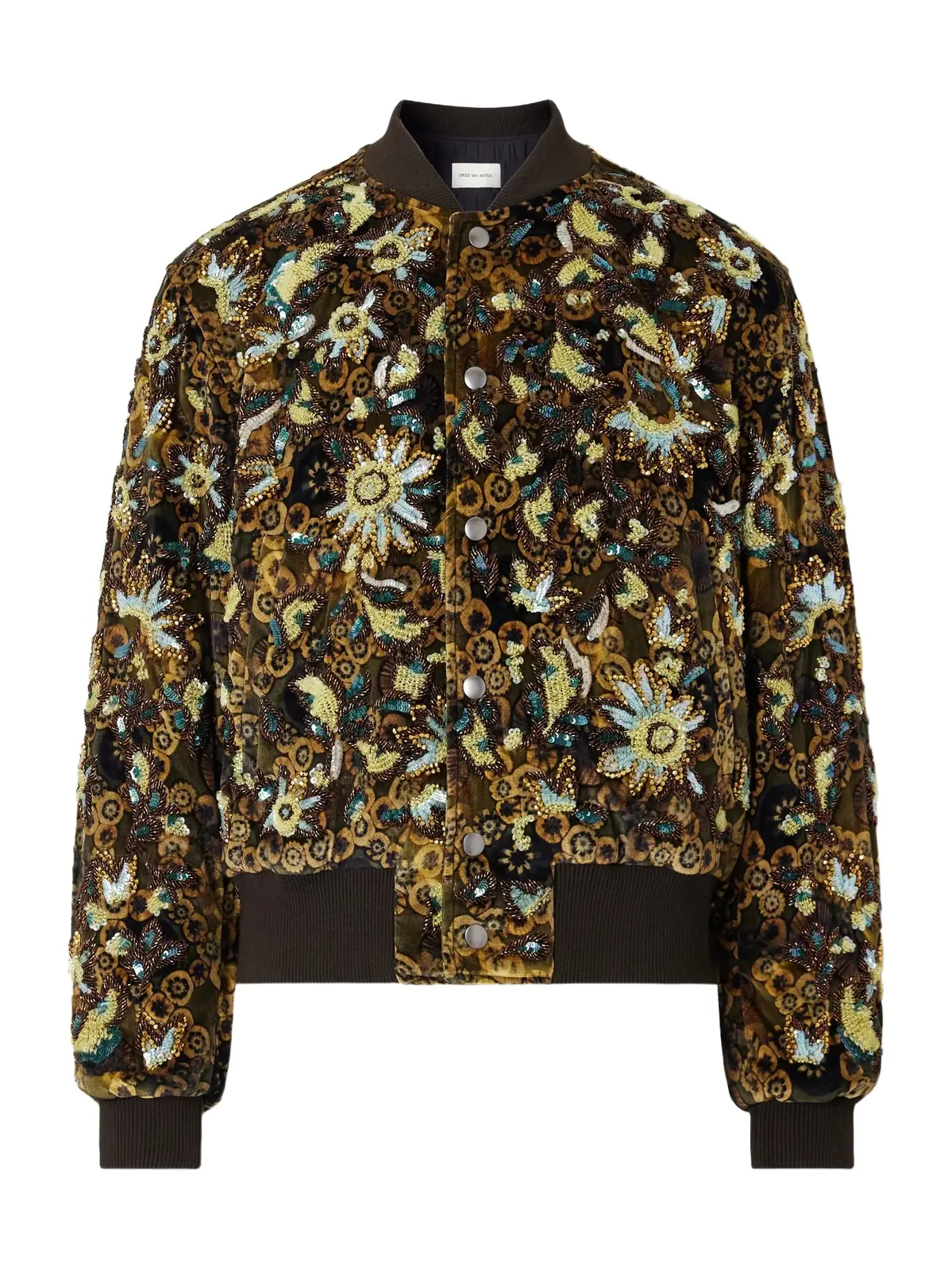 Embellished Printed Velvet Bomber Jacket - Men