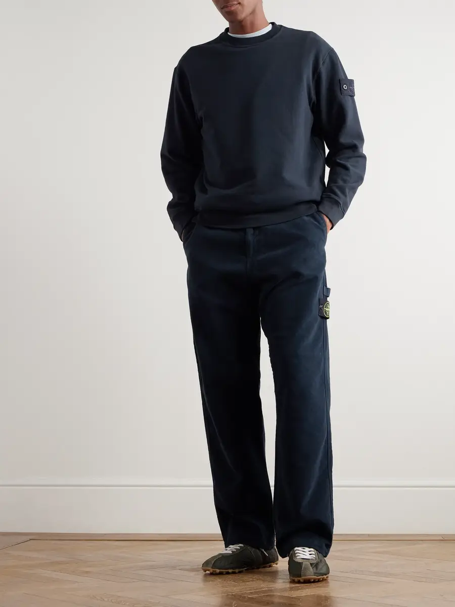 Stone Island Straight-Leg Organic Cotton-Moleskin Trousers - Men | Thumbnail 2