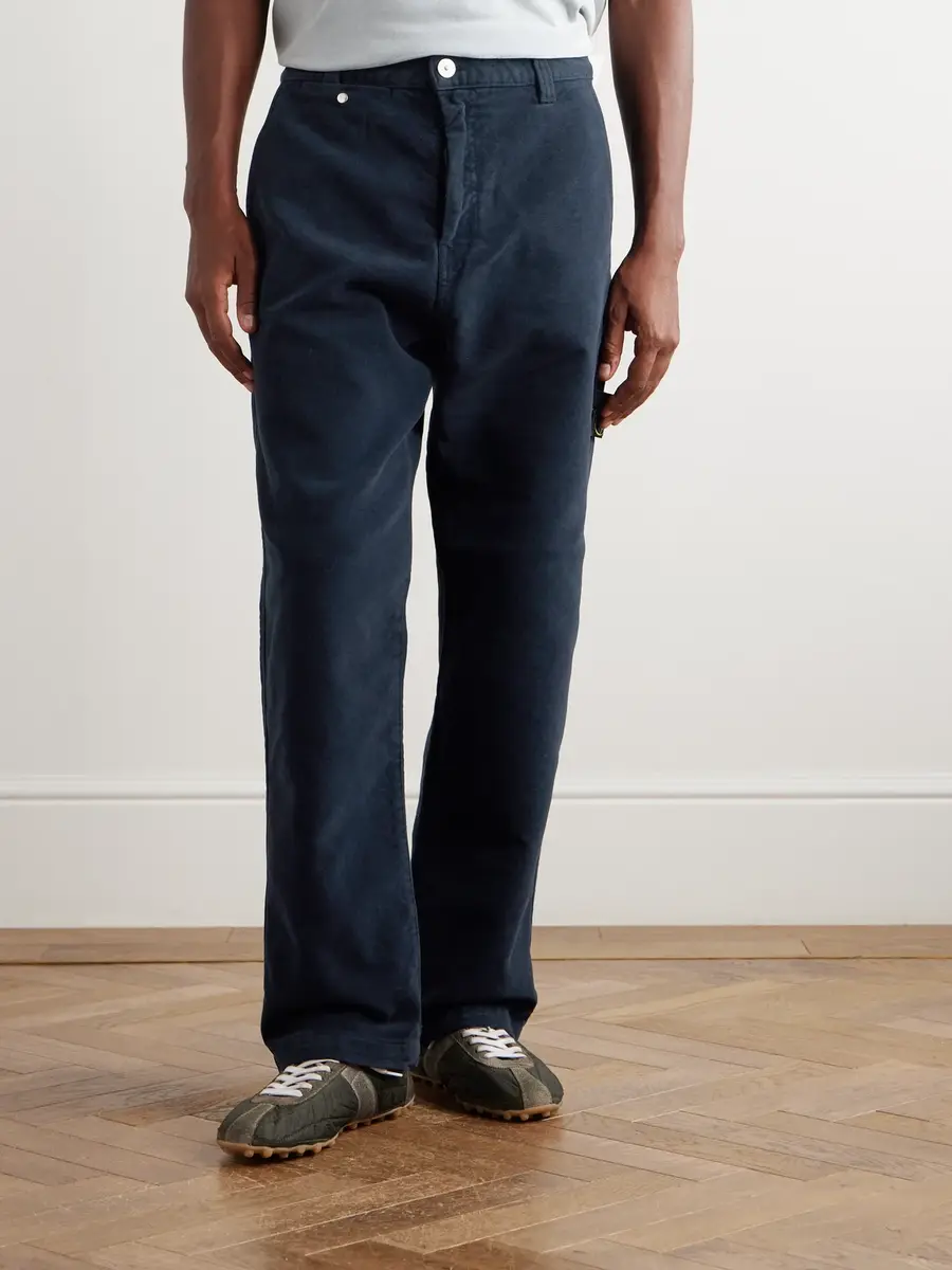 Stone Island Straight-Leg Organic Cotton-Moleskin Trousers - Men | Thumbnail 3