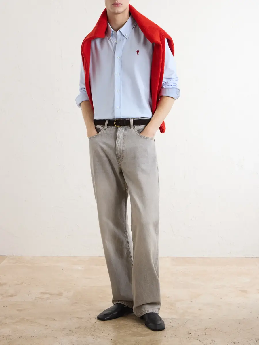 AMI PARIS Logo-Embroidered Cotton Oxford Shirt - Men | Thumbnail 2