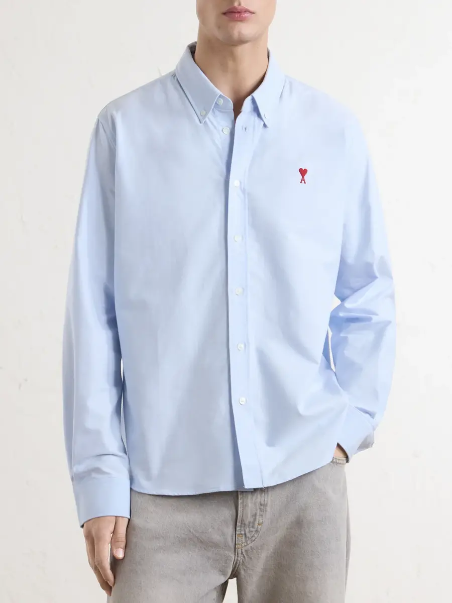 AMI PARIS Logo-Embroidered Cotton Oxford Shirt - Men | Thumbnail 3