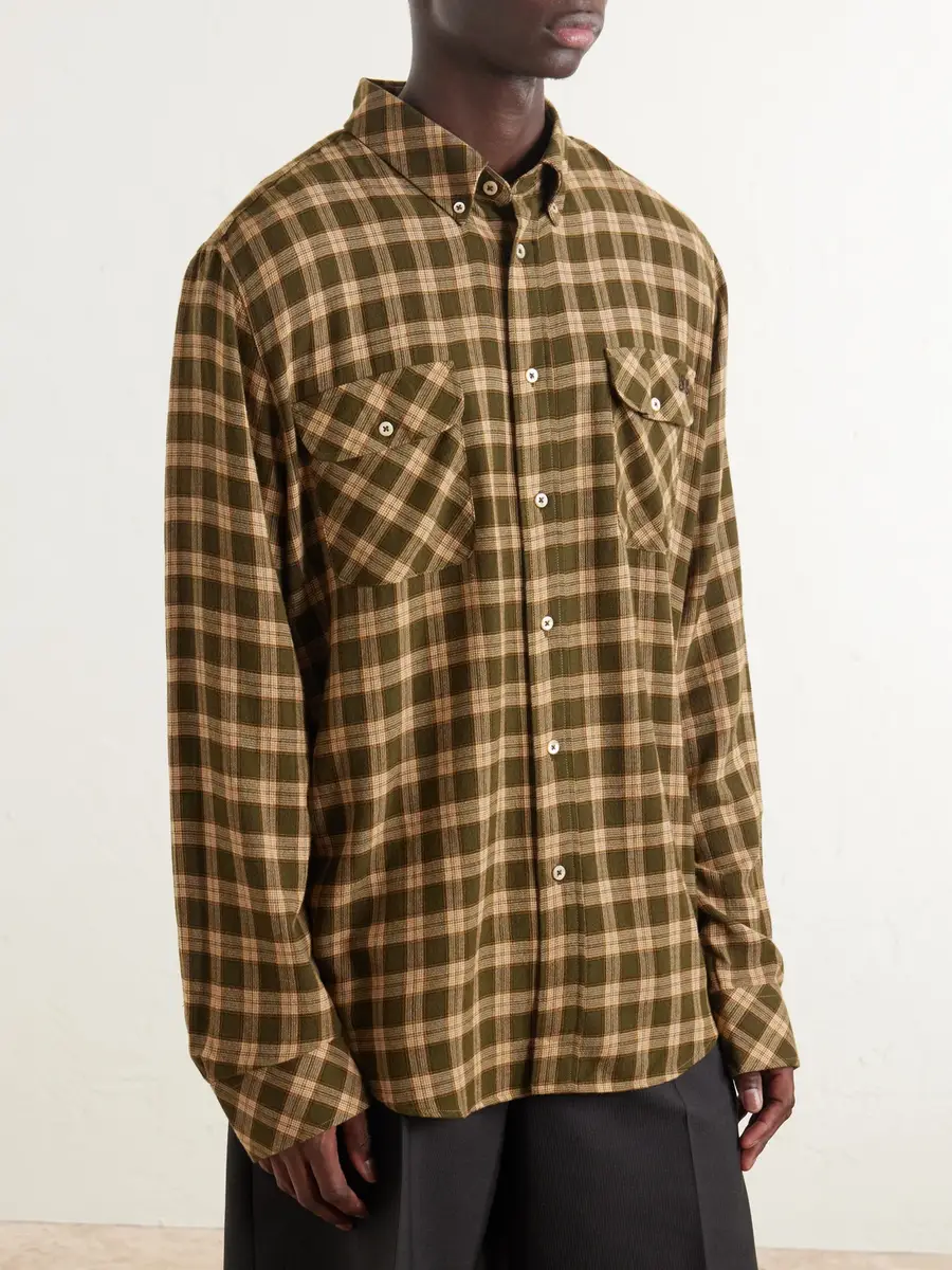 Wales Bonner Canopy Button-Down Logo-Embroidered Checked Cotton Shirt - Men | Thumbnail 3
