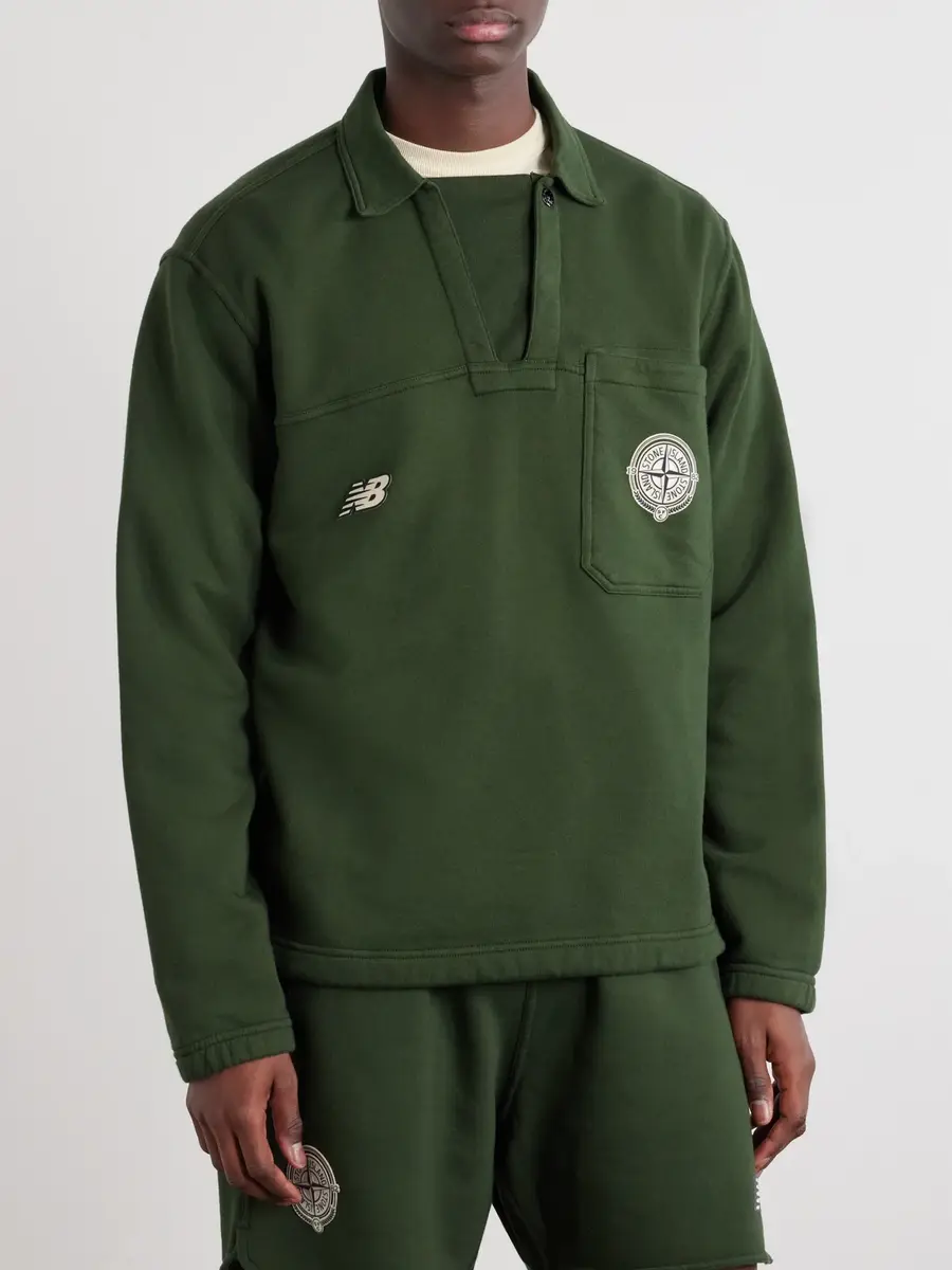 Stone Island New Balance Logo-Print Cotton-Jersey Polo Sweater - Men | Thumbnail 3