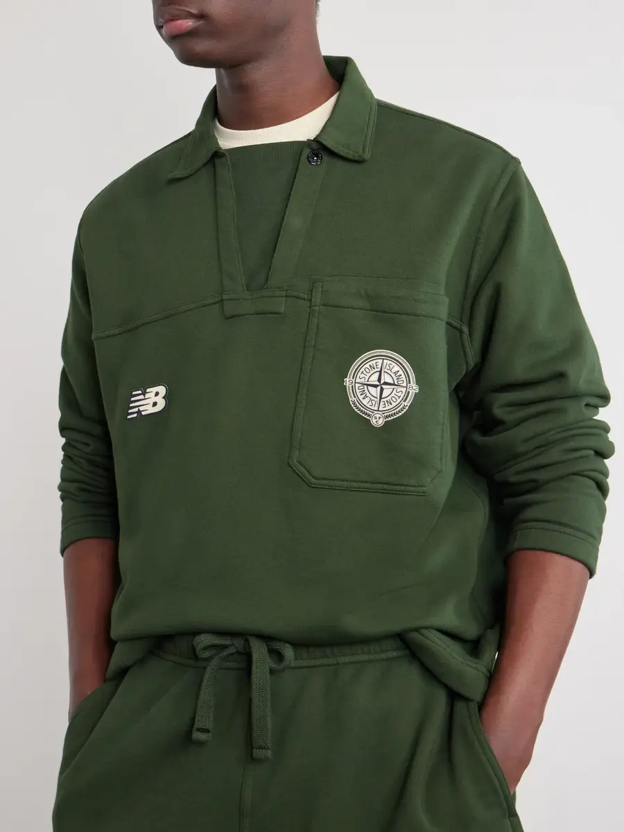 Stone Island New Balance Logo-Print Cotton-Jersey Polo Sweater - Men | Thumbnail 5