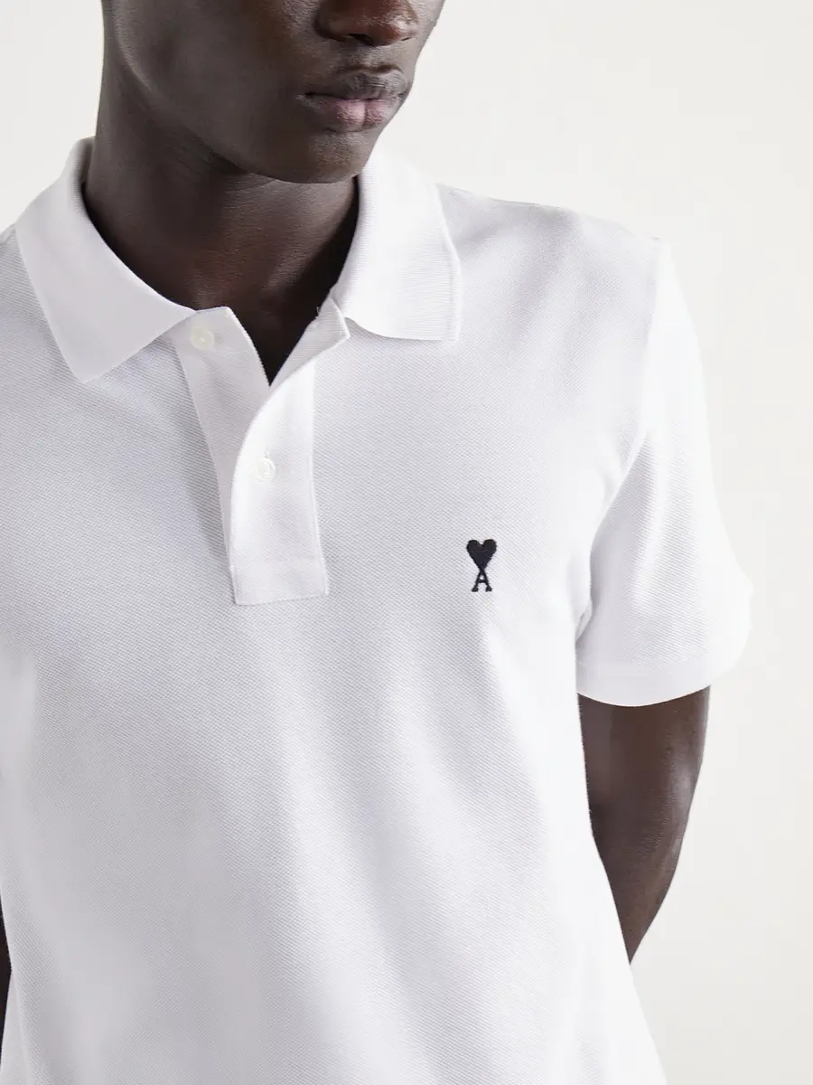 AMI PARIS Logo-Embroidered Cotton-Piqué Polo Shirt - Men | Thumbnail 5