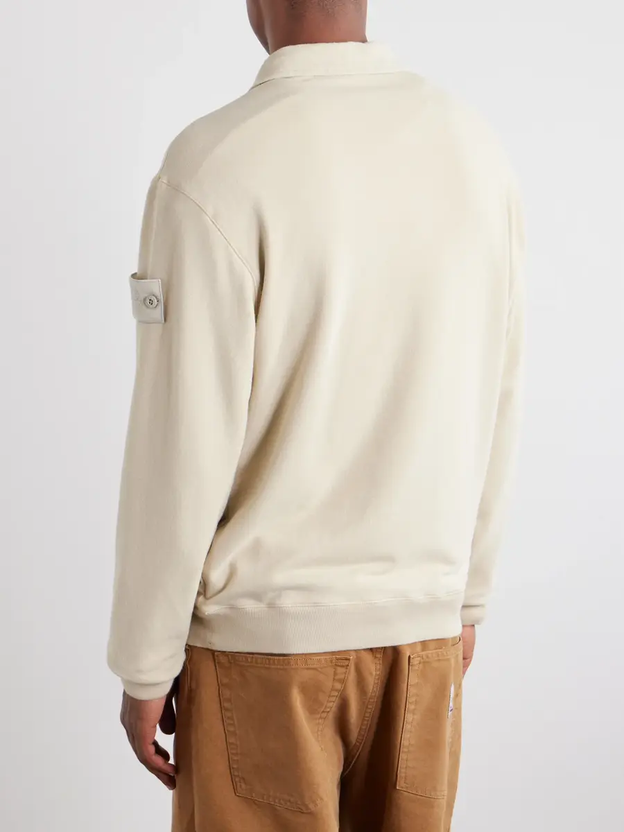 Stone Island GHOST Logo-Appliquéd Garment-Dyed Stretch Cotton-Fleece Polo Shirt - Men | Thumbnail 4