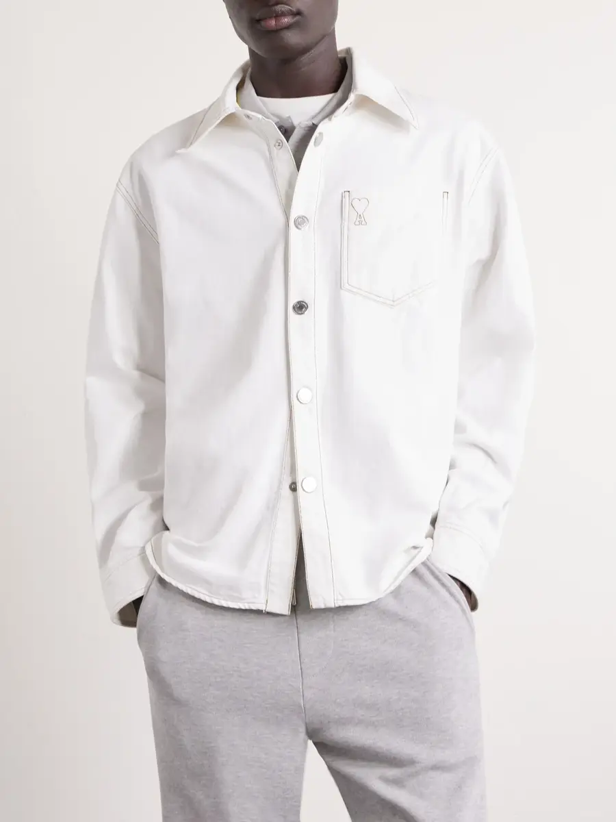 AMI PARIS Logo-Embroidered Denim Overshirt - Men | Thumbnail 3