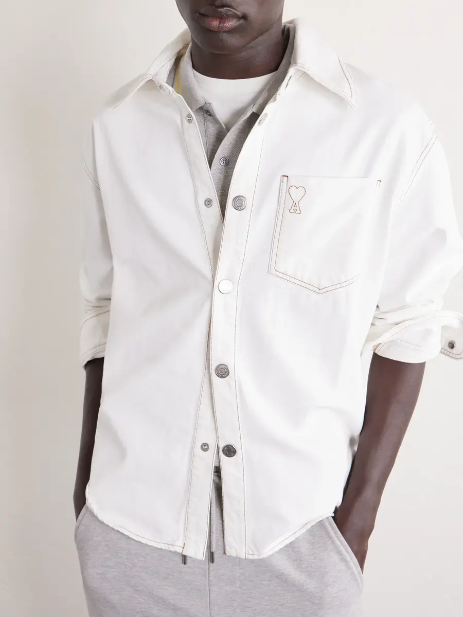 AMI PARIS Logo-Embroidered Denim Overshirt - Men | Thumbnail 5