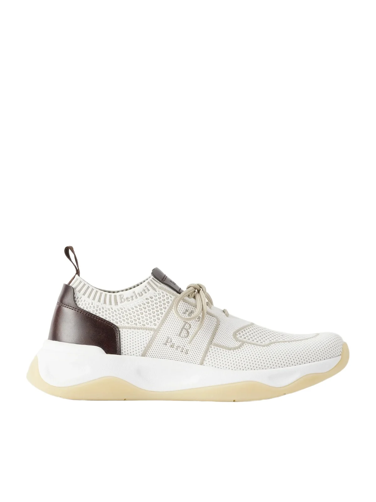 Berluti Shadow Leather-Trimmed Stretch-Knit Sneakers - Men