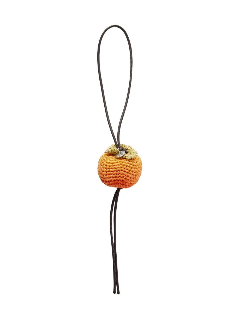 Persimmon Crochet-Knit Cotton and Leather Bag Charm - Men Persimmon Crochet-Knit Cotton and Leather Bag Charm - Men