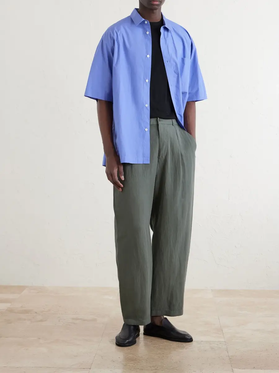 ATON Wide-Leg Cotton and Linen-Blend Twill Trousers - Men | Thumbnail 2 ATON Wide-Leg Cotton and Linen-Blend Twill Trousers - Men | Thumbnail 2