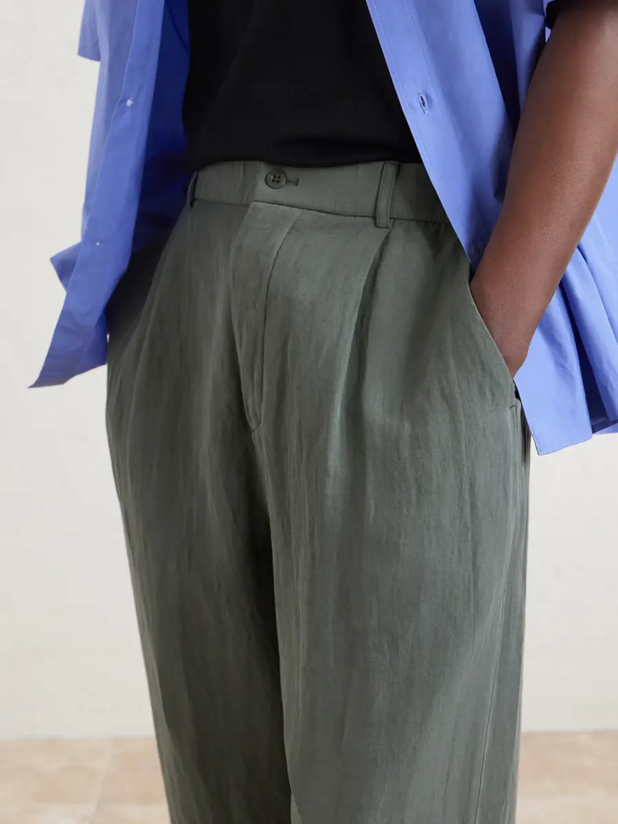 ATON Wide-Leg Cotton and Linen-Blend Twill Trousers - Men | Thumbnail 5 ATON Wide-Leg Cotton and Linen-Blend Twill Trousers - Men | Thumbnail 5