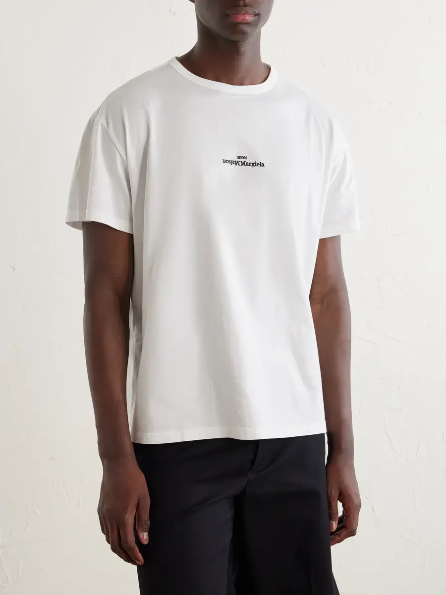 Maison Margiela Logo-Embroidered Cotton-Jersey T-Shirt - Men | Thumbnail 3 Maison Margiela Logo-Embroidered Cotton-Jersey T-Shirt - Men | Thumbnail 3
