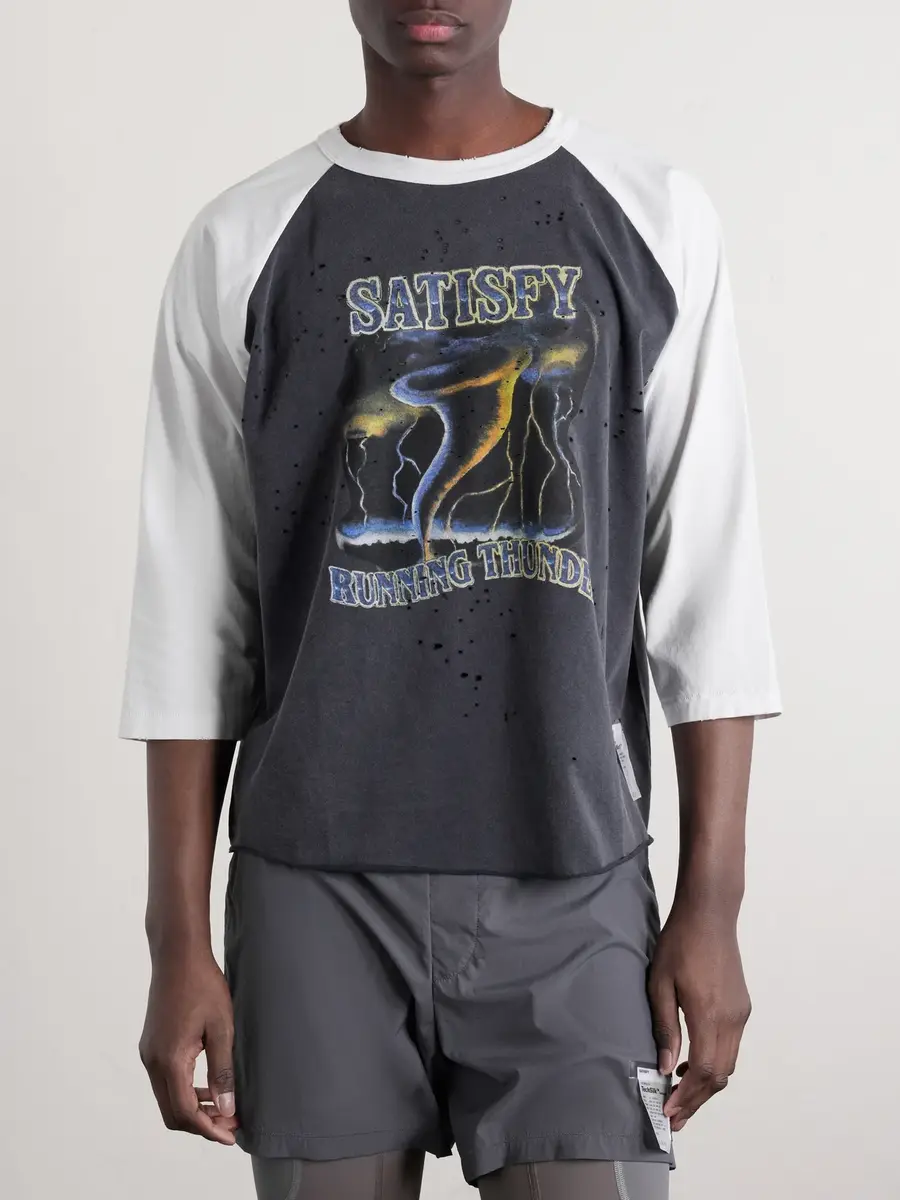 Satisfy Logo-Print Distressed MothTech™ Organic Cotton-Jersey T-Shirt - Men | Thumbnail 3 Satisfy Logo-Print Distressed MothTech™ Organic Cotton-Jersey T-Shirt - Men | Thumbnail 3