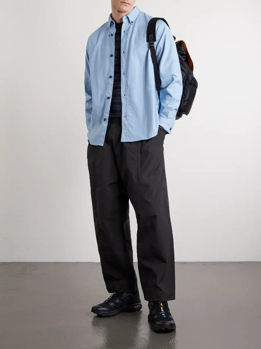 Stone Island Button-Down Collar Logo-Embroidered Organic Cotton-Tela Shirt - Men | Thumbnail 2