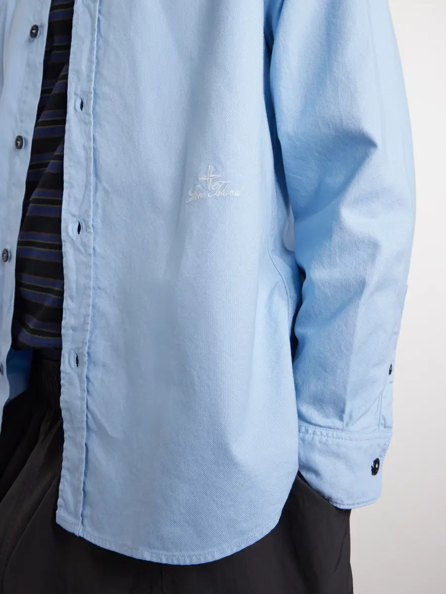 Stone Island Button-Down Collar Logo-Embroidered Organic Cotton-Tela Shirt - Men | Thumbnail 5