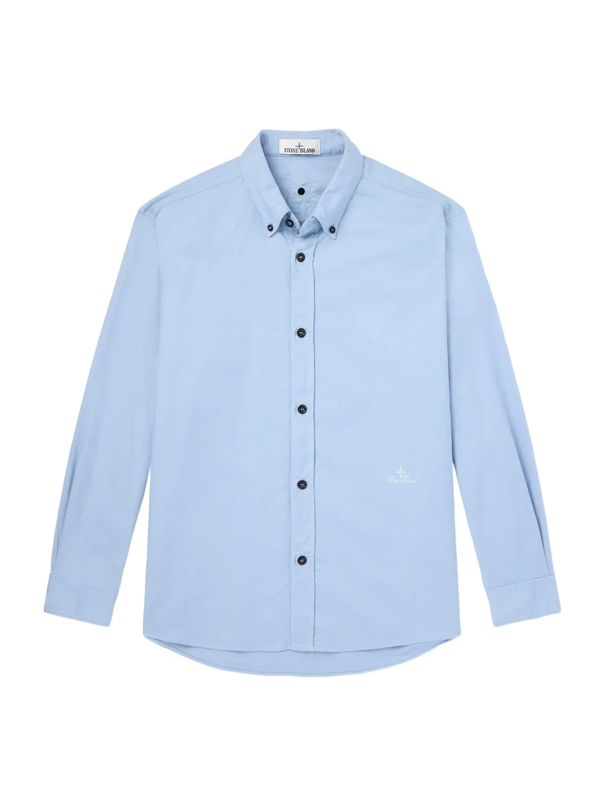 Stone Island Button-Down Collar Logo-Embroidered Organic Cotton-Tela Shirt - Men